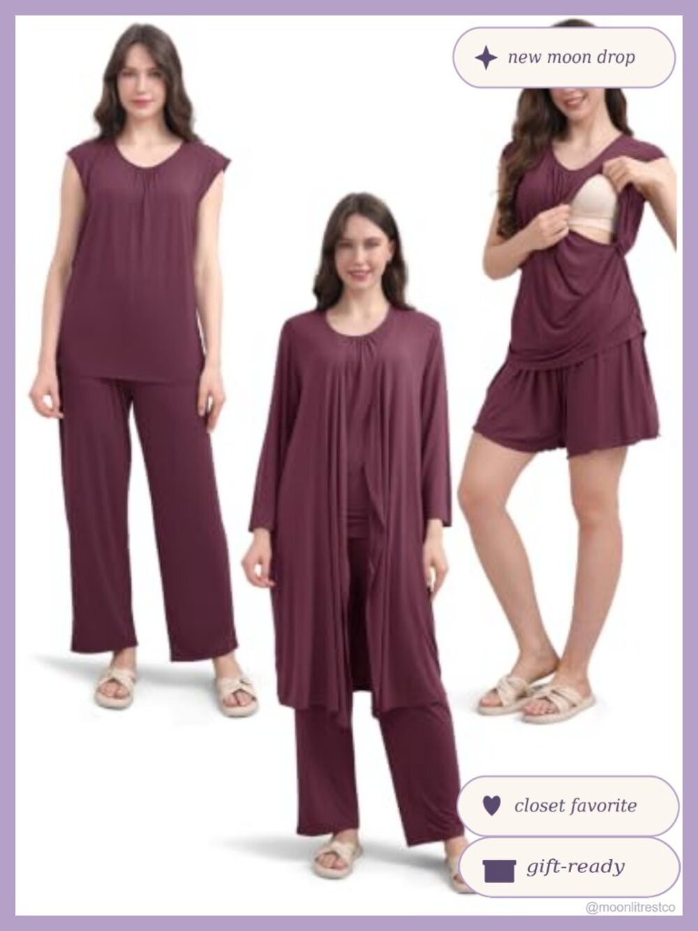 4 Piece Nursing Pajama Set Maternity Postpartum Robe Top Pants Shorts